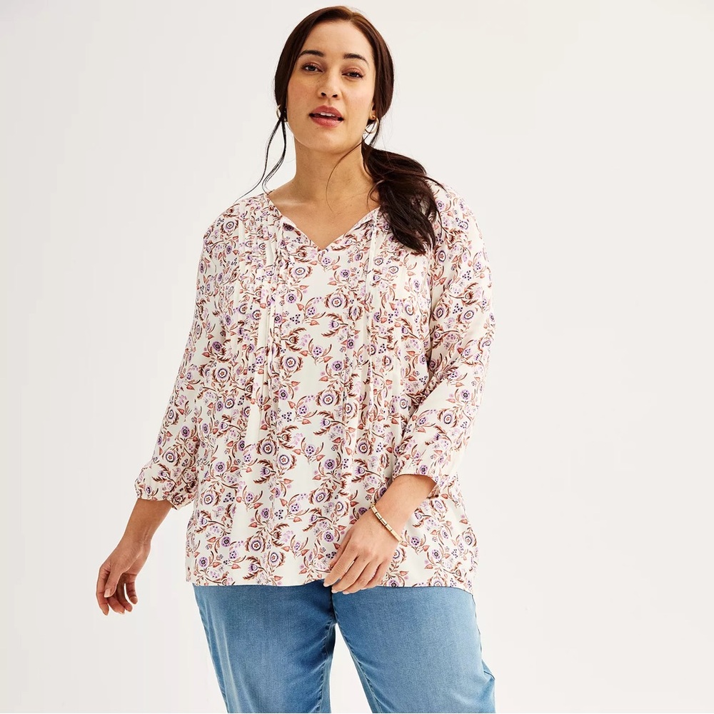 Plus Size Croft & Barrow® NWOT Splitneck Blouse in Cream Pop Bloom Sz 1X
